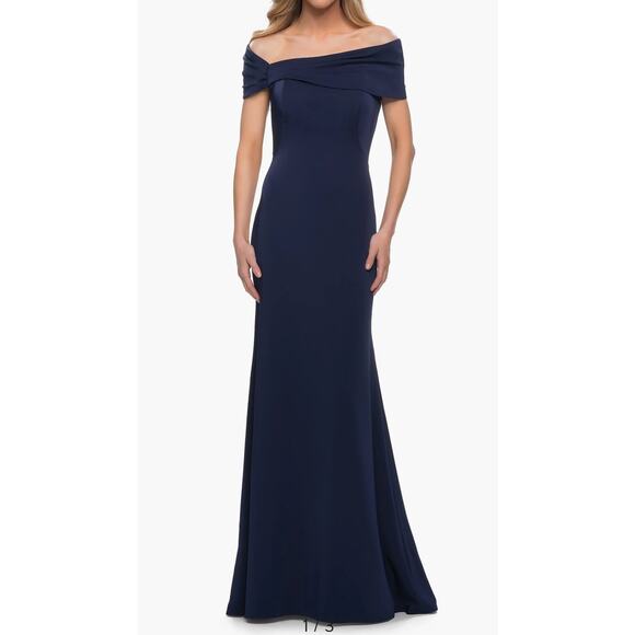 La Femme Dresses & Skirts - La Femme Navy Off Shoulder Gown 10 Elegant Formal Evening Wedding Guest Dress